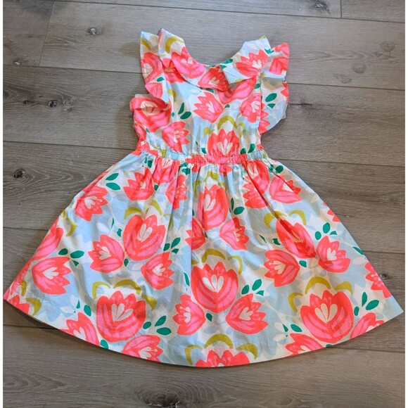J Crew Crewcuts Flutter Sleeve Pink Blue Floral Dress Kids Girls Size 7 - Picture 2 of 8